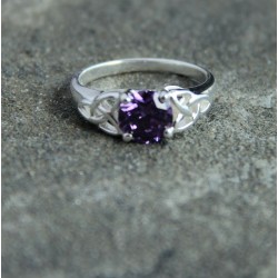Silver Celtic Trinity Ring with Purple Crystal Stone